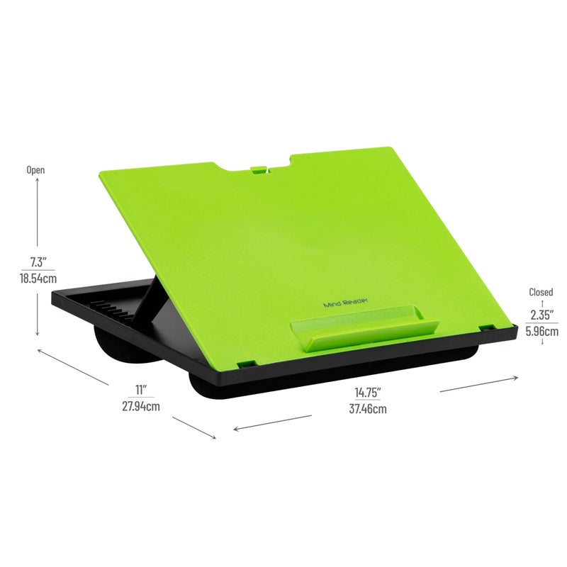 Mind Reader Lap Desk Laptop Stand, Bed Tray, Collapsible, Cushion, Portable, Dorm, Plastic, 14.75" L x 11" W x 7.3" H, Green - Image 3